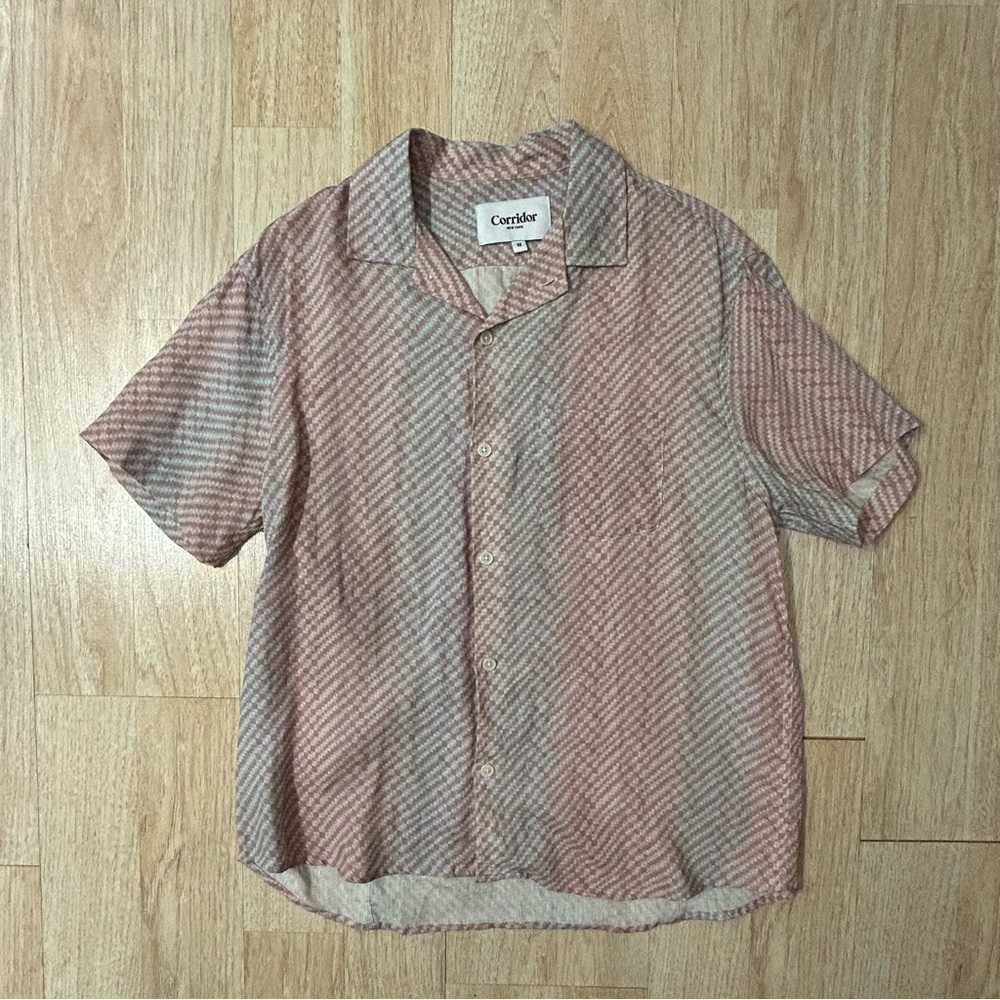 Corridor Prism Printed Short Sleeve Linen Camp Shirt - Medium